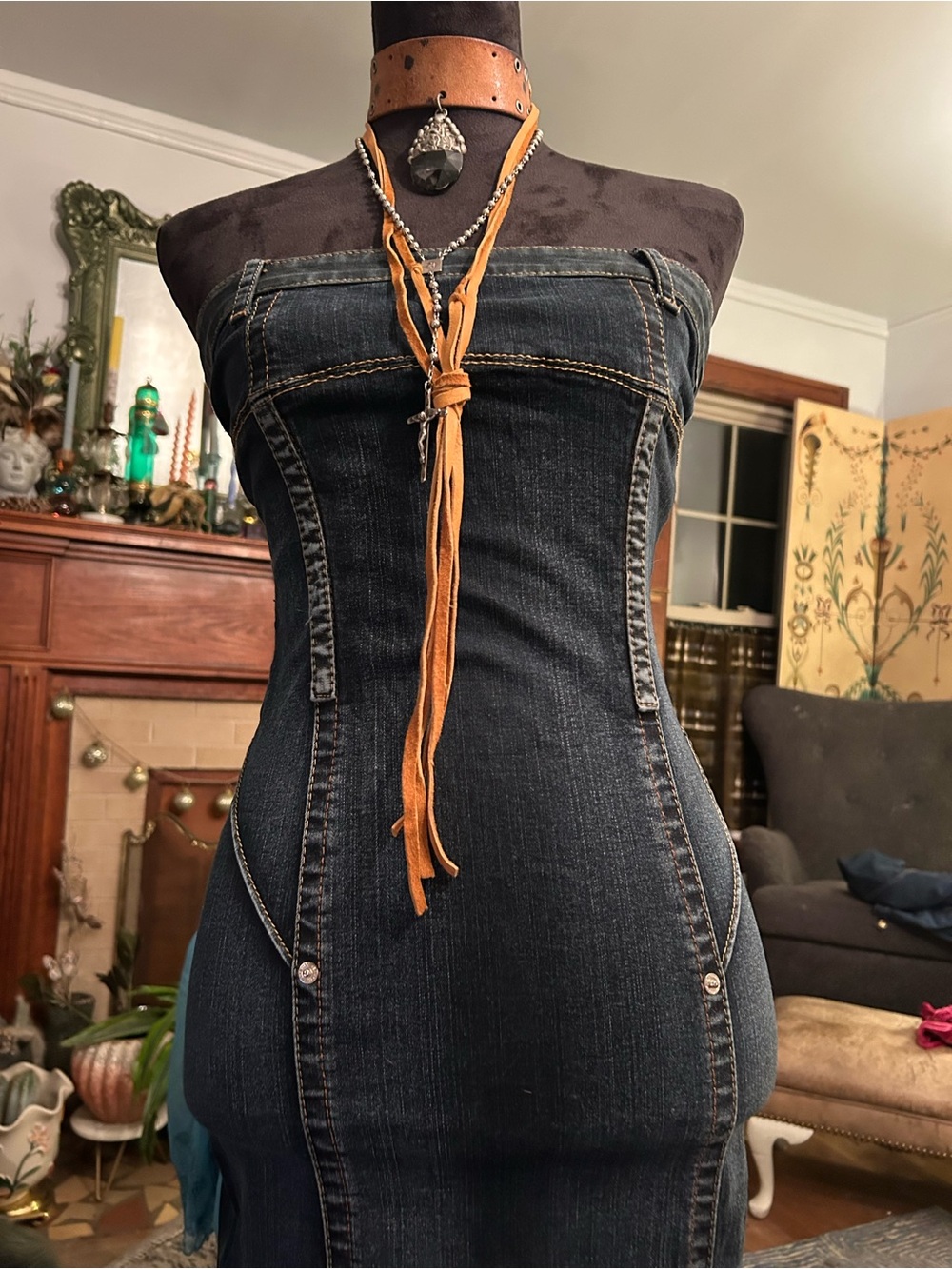 Strapless Baby Phat Dark Wash Denim Streetwear Dress SOLDDDDDD - Picture 5 of 16